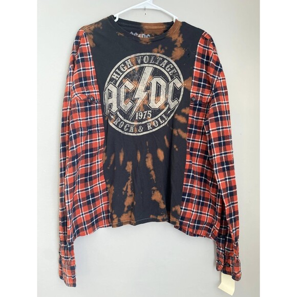 AC DC Reworked Flannel Tshirt, Bleached Flannel - Picture 1 of 1